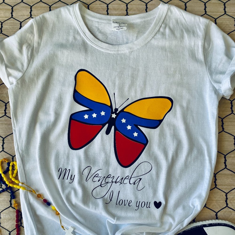 Butterfly Venezuela T-shirt, for women, 100% cotton, Color.  black and white